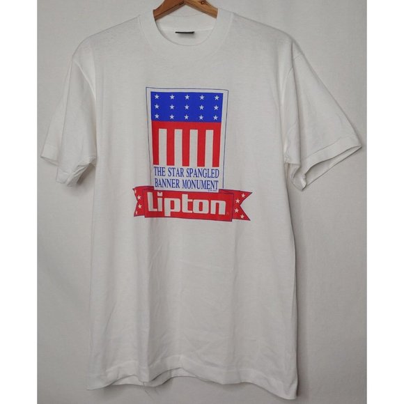 Vintage Lipton Tea The Star Spangled Banner Monument L T Shirt Single Stitch - Picture 1 of 10